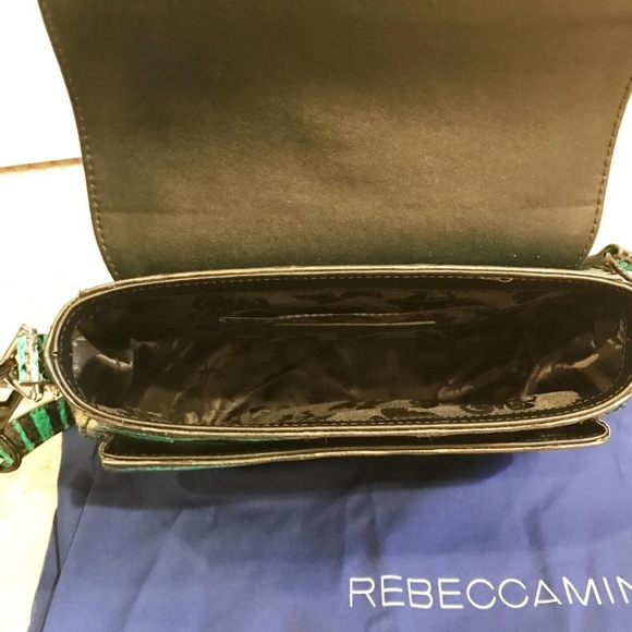 Rebecca Minkoff ‘Astor’ Green & Black Snakeskin Leather Saddlebag Crossbody - Picture 6 of 7
